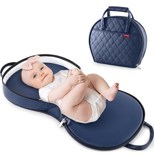 Portable Waterproof Leather Diaper Changing Pad Compact for Travel Diaper Bag, Easy Clean, Newborn Baby, Blue