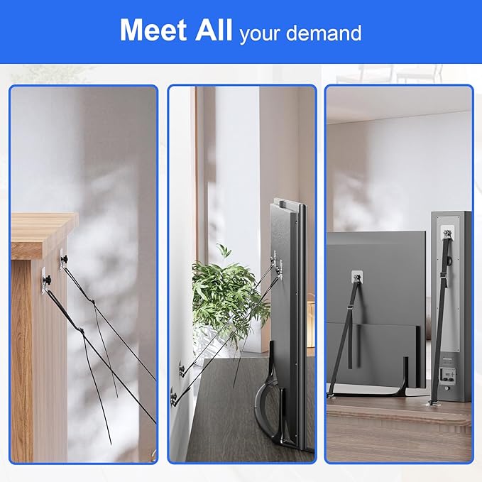 2 Pcs Tv Safety Straps Adjustable,No Drill Anti Tip Furniture Anchors for Baby Proofing,Adhesive/Screw Fastening Type Furniture Wall Anchor, Earthquake Straps
