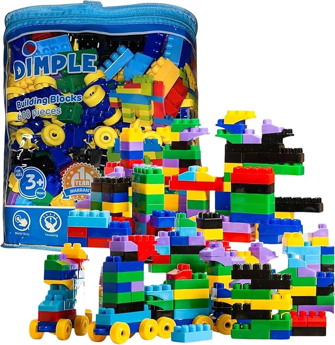 Dimple Large Building Blocks for Toddlers/Kids (600 Piece) Stackable, Multi-Colored, Interlocking Toys Safe, Non-Toxic Plastic Bright Colors, Waterproof Boys, Girls Age 3 for Kids