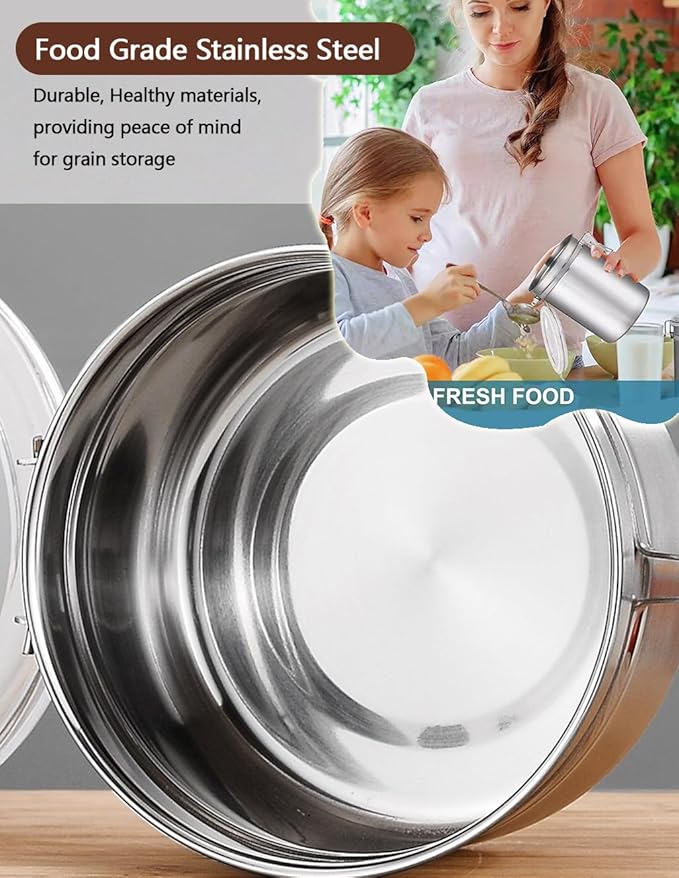 Walktosun Stainless Steel Food Container with Clear Lids Airtight Container Stackable Small Canisters Kitchen Pantry Storage for Cereal, Snacks, Candy, Herbs, Spices, Sugar, Tea (1.8L Silver-2)