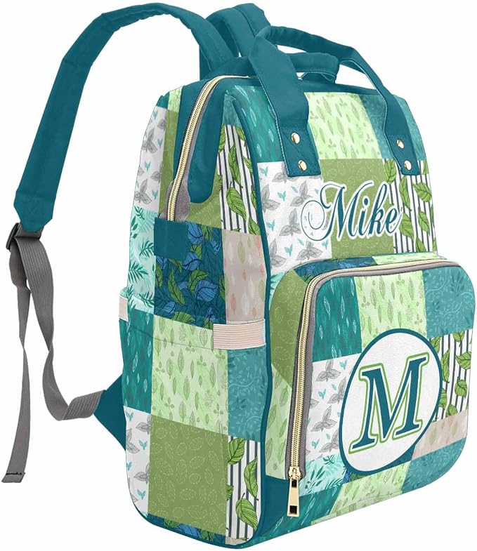 M YESCUSTOM Personalized Diaper Bag Backpack with Name Custom Mommy Nursing Green Plaid Daypack Casual Travel Daypack with Text Waterproof Nappy Bags New Born Gift for Mom Dad Adult