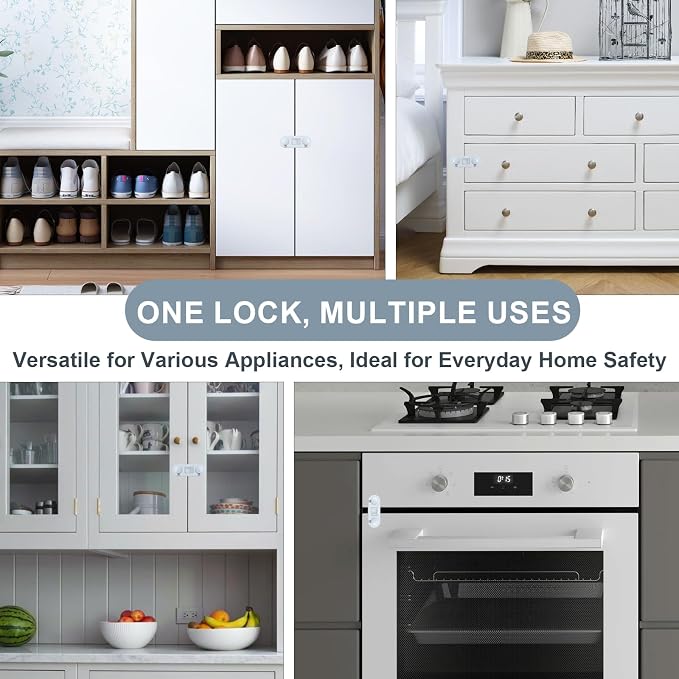 Fridge Lock for Kids, Child Proof Cabinet Locks, Refrigerator Lock with 3M Adhesive, Freezer Locks with Dual-Sided Opening Design, No Drill No Screw, More Security for Baby/Pets (4 Pack)