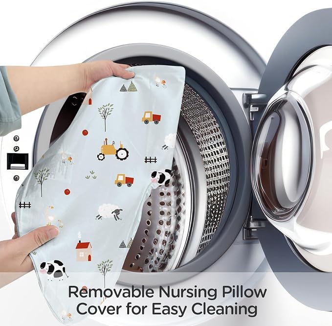Little Grape Land Nursing Pillow for Breastfeeding, Soft and Supportive Breastfeeding Pillow for Mom and Baby, Cute Feeding Pillow with Removable Cover for 0–12 Months, Blue Ranch