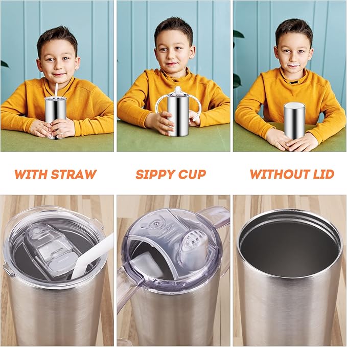 12oz Stainless Steel Sippy Cups for Toddlers with Handles, Spill Proof Double Wall Vacuum Insulated Sippy Cups, Kids Straw Cups with Extra Lids for School, Outdoor