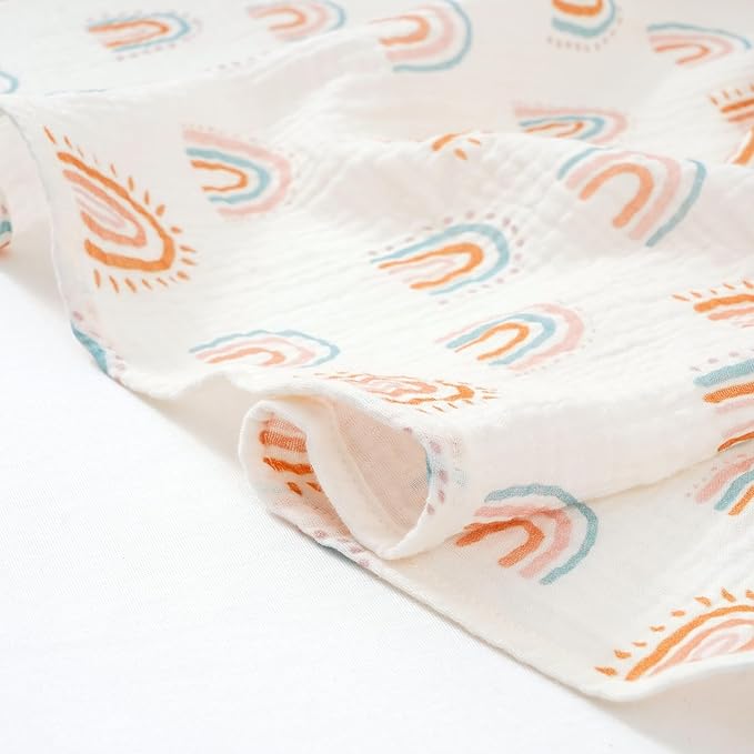 Happy Flute 4Set Muslin Swaddle Blankets??œUltra Soft Baby Blanket for Newborns,Receiving Blankets for Baby Girls & Boys??œBaby Essentials 0-3 Years,40x40inches (Sun)