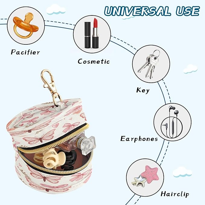 Bows and Butterflies Pacifier Holder Case Portable Newborn Baby Pacifiers Pouch with Clip for Boys & Girls