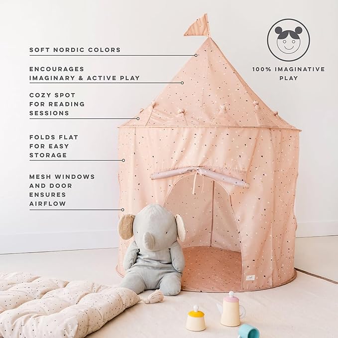 3 Sprouts Kids Play Tent - Sustainable Recycled Fabric ??Fun Spacious Childs Playhouse for Indoor Games for Boys & Girls - Durable Fort Pop Up House for Toddlers & Children Age 3-10 - Terrazzo Clay
