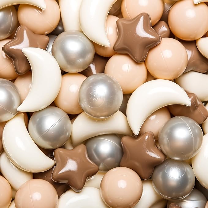 GOGOSO Ball Pit Balls Stars Moon Shapes Plastic Pitballs for Toddler Play Tent Baby Photo Props Kids Pool Water Toys Kiddie Pool Party Decor, Coffee+Beige Mix Cream Colors +Pearl Colors,500PCS