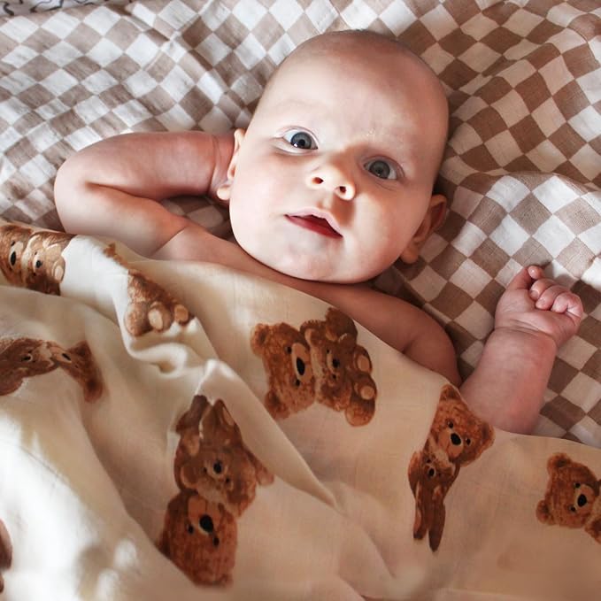 LifeTree Muslin Swaddle Blankets Neutral, Baby Waffle Swaddling Wrap Nursery Blanket for Boys Girls Newborn, 70% Viscose from Bamboo and 30% Cotton