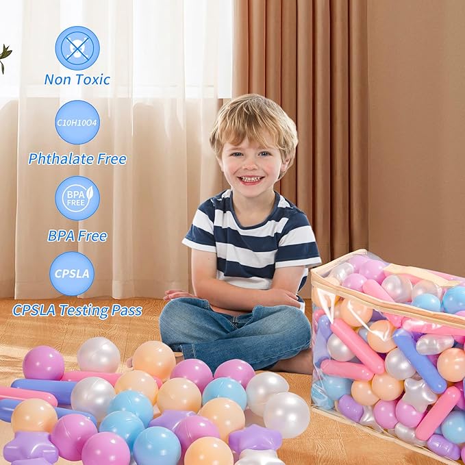 Ball Pit Balls for Toddlers 1-3, 500pcs Crush Proof Plastic Balls for Girls Ball Pit, BPA Free Non-Toxic Play Balls for Baby Pool, Playhouse, Tent, for Dogs & Pets, 3 Shapes, Blue Purple Pink