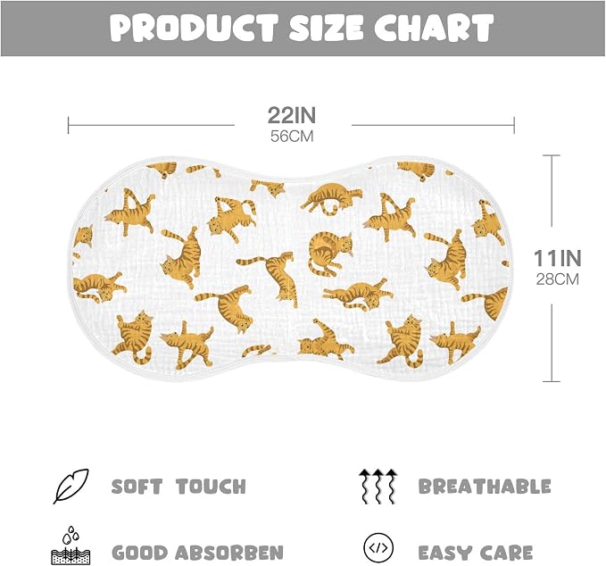 Yoga Tabby Cat Muslin Burp Cloths for Baby 4 Pack Soft 100% Cotton Super Absorbent Baby Washcloths Bibs for Boy Girl