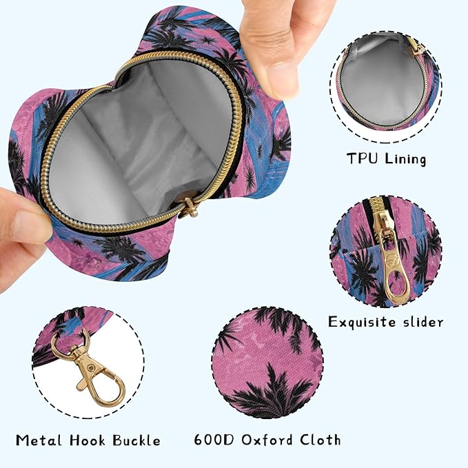 Pacifier Holder with Clip Pacifier Case for Diaper Bag Round Baby Pacifier Pouch Box Bag Portable Palm Tree Wave Pink Blue