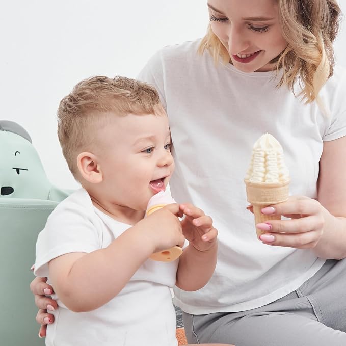 Smily Mia Ice Cream Cone Baby Teething Toys, Water-Filled Freezable Teether for Babies&Infants, Teething Relief for 0-18 Months, Not-Too-Cold-to-Hold Freezer Teether for 3-6 6-12Months, Peach Pink