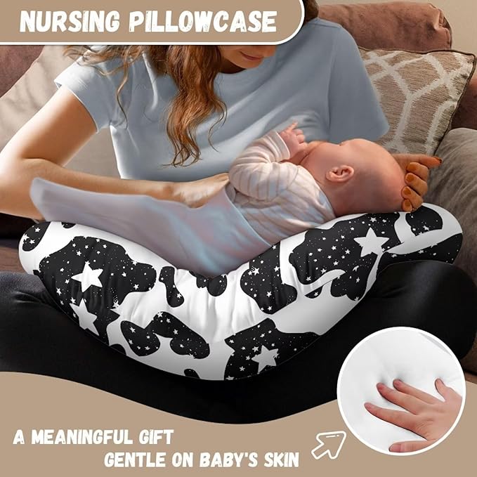 Multi Star and Cow Stripes Breastfeeding Pillow Slipcover for Baby Breastfeeding Nursing Pillow Slipcovers Super Soft Breathable and Washable