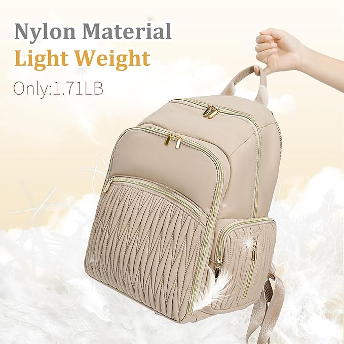 Miss Fong Diaper Bag Backpack - Quilted Travel Baby Bag with Changing Pad, 16 Pockets, Waterproof, Large Capacity - Mommy Backpack for Baby Shower Gifts (Khaki)
