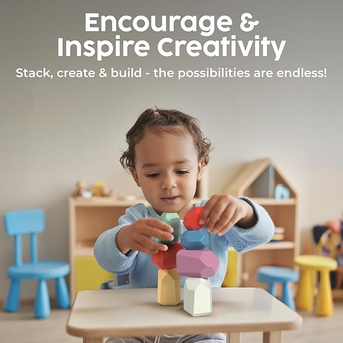 BUNMO 40pcs Wooden Stacking Toys - Montessori Educational Blocks for Toddlers, Non-Toxic, Safe, and Durable for Kids’ Creative Play and Learning