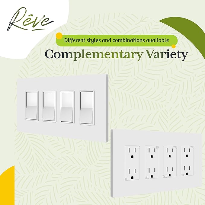 TG Screwless Decorator Wall Plates Child Safe Outlet Covers, Mid-Size 4-Gang 4.88" H x 8.58??L, Unbreakable Polycarbonate Thermoplastic, UL Listed, Glossy, White (1 Pack)