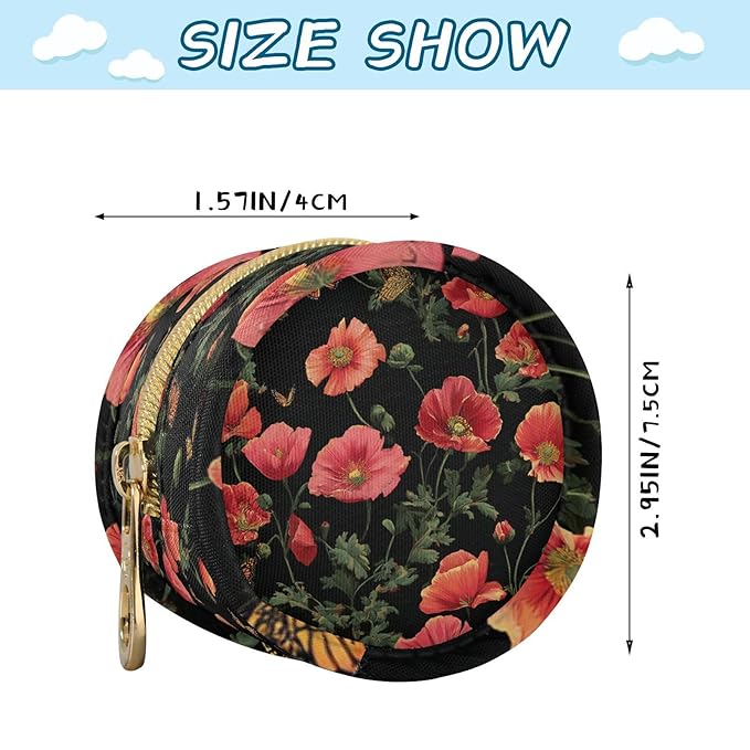 Pacifier Holder with Clip Pacifier Case for Diaper Bag Round Baby Pacifier Pouch Box Bag Portable Black Poppy Butterfly