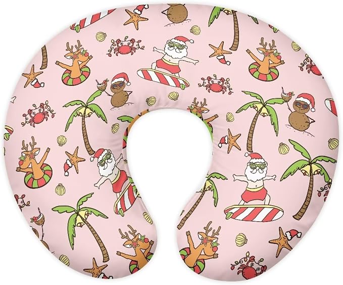 Nursing Pillow Cover for Baby Girl, Soft Removable Breast Feeding Pillow Cover, Nursing Pillow Cases Fit Standard Nursing Pillow Summer Christmas Santa