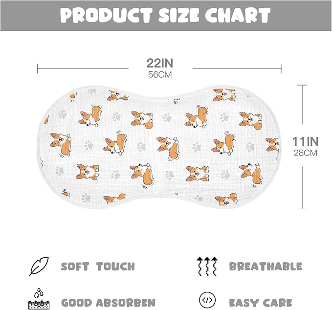 4 Pack Muslin Burp Cloths Cute Corgi Dogs White Cotton Baby Burp Cloths Absorbent Burping Cloth Soft Spit Up Rags for Newborn Must Haves 22x11 Inch