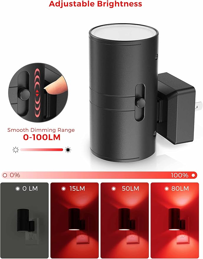 L LOHAS LED Red Night Light, Night Lights Plug into Wall, LED Night Lights with Light Sensor, Sleep Aid Red, Dimmable Night Light for Christmas, Holiday Decor, Hallway, Bedroom, 2 Pack