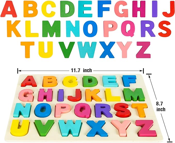Attmu Wooden Puzzles for Toddlers, 2 Pcs Alphabet Puzzle ABC Shape Number Puzzle, Learning Toys for Kids, Preschool Educational Activities Toddler Gift Toys for Girls Boys Christmas Valentines Easter