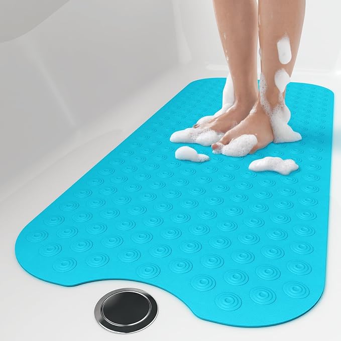 OTHWAY No Suction Cup Bath Mat: 39x16 inch Extra Long Bathmat?‚Perfect for Refinished or Ordinary Bath Tubs?‚Made of Nature Rubber?‚a Blessing for The Elderly and Children (Blue)
