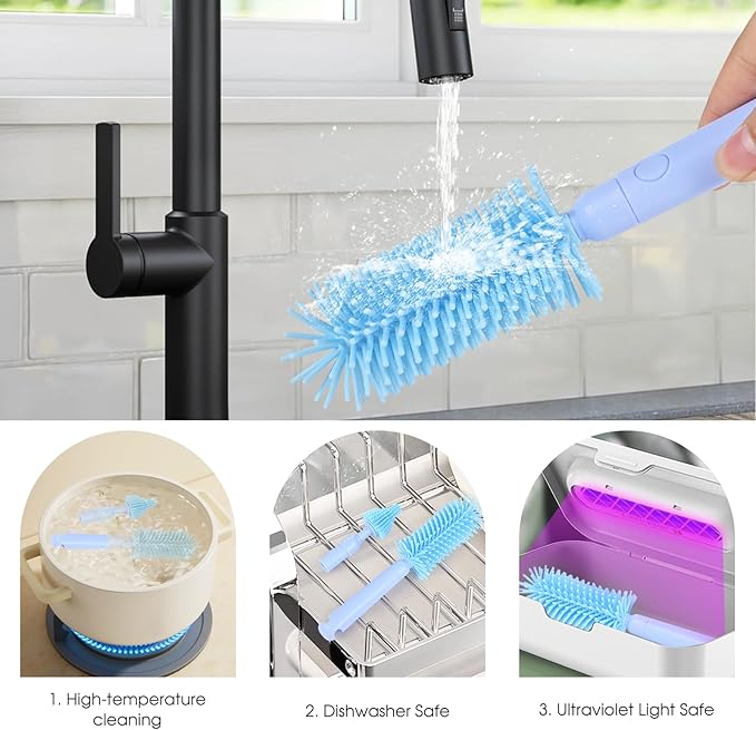 Travel Baby Bottle Cleaner Kitï¼?-in-1 Baby Bottle Brush Set for Travel and Home, All-in-One Baby Bottle Washing Kit: Integrated Cleaning & Drying System for Bottles and Breast Pump Parts (Blue)
