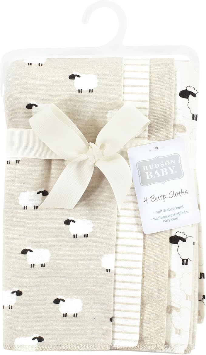 Hudson Baby Cotton Poly Flannel Burp Cloths Multipack, Taupe Sheep 8-Pack, One Size