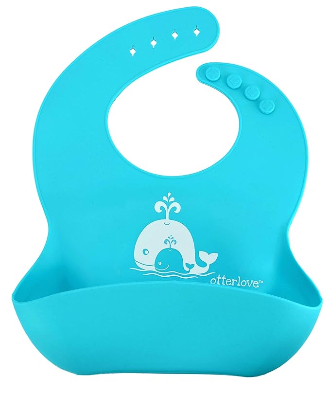 otterlove Silicone Bib ??100% Pure Platinum LFGB Baby Bibs ??No Fillers ??BPA and Phthalate Free (2 Bib Pack Blue Whales & Green Otters)