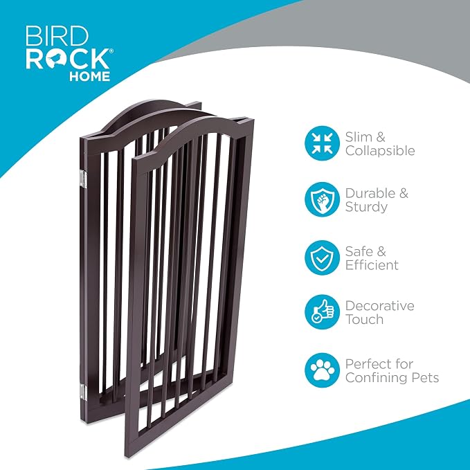 INTERNET'S BEST Arched Top Dog Gate | 3 Panel, 36" H Wooden Pet Barrier for Dogs or Cats | Freestanding Folding Room Divider for Doorways, Hallways, Stairs, and Porch | Portable, Extra Wide | Espresso