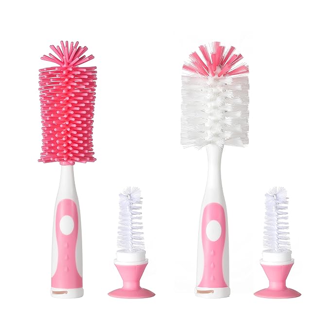 Chemimoso Multifunctional Cleaning Brush, Baby Bottle Brush, Bottle Brush Cleaner, Rotate the Suction Cup to Obtain the Small Bristle Brushes, Set Z, Pink, Silicone and Nylon Brush