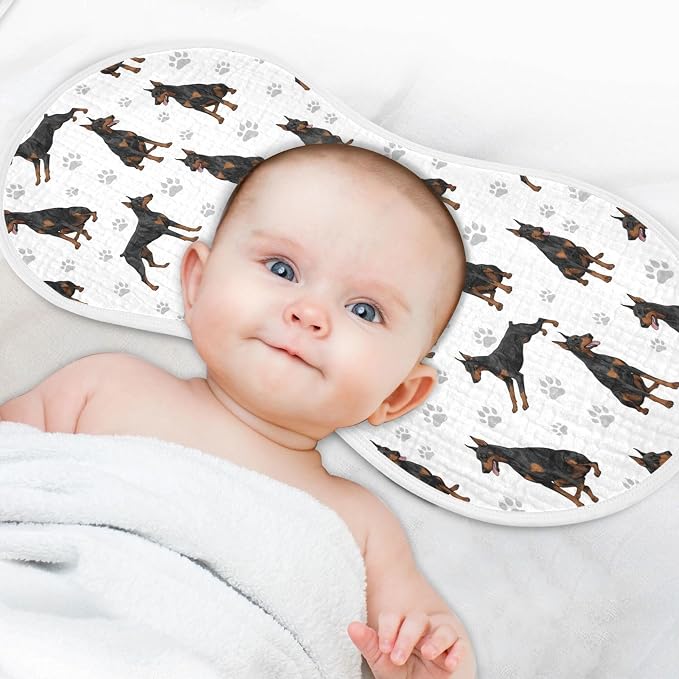 1 Pack Muslin Burp Cloths Doberman Dogs White Cotton Baby Burp Cloths Ultra Absorbent Soft Burping Cloth Washcloths for Newborn Boys Girls 22x11 Inch