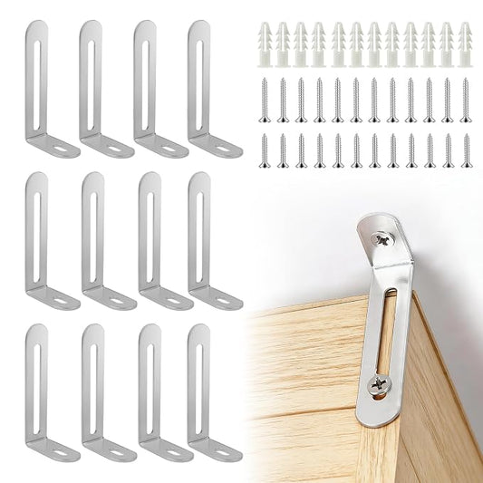 12 Pack Baby Proofing Anti Tip Furniture Anchors Kit - Heavy Duty Steel Wall Anchors for Dresser, Cabinet, Bookcase, Earthquake Safety & Pet Proofing in Nursery, Living Room（Silver）
