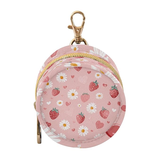 Pacifier Holder with Clip Pacifier Case for Diaper Bag Round Baby Pacifier Pouch Box Bag Portable Pink Floral Strawberry Hearts