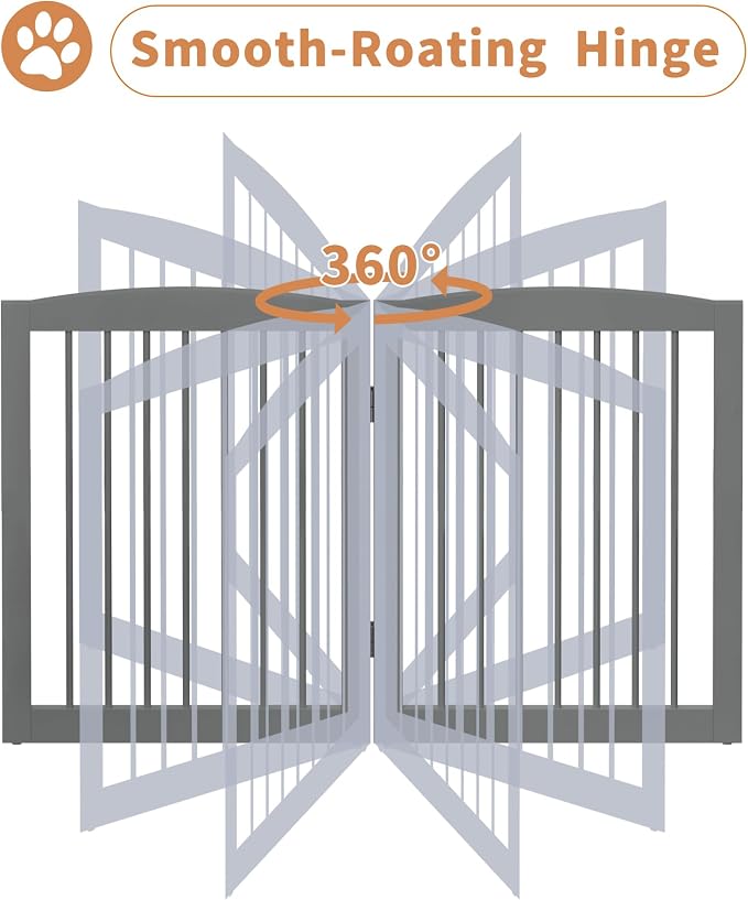 PUPETPO Freestanding Dog Gate with Door, Pet Gate for Stairs, 80 inch Wide Pet Barrier Indoor, Dog Fences Indoor, Support Feet Included, 4 Panels, 24" Tall, Grey
