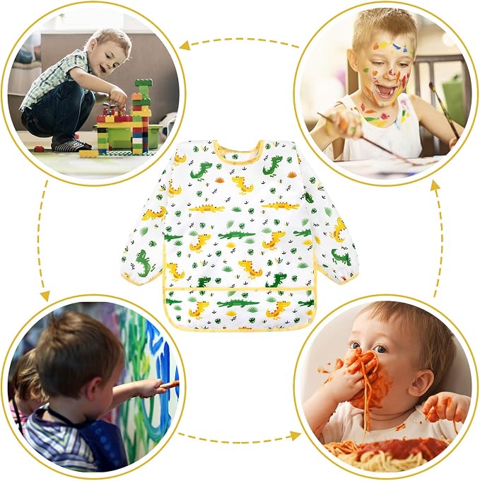 Accmor 4 Pack Long Sleeve Bibs, Baby Smock Waterproof Sleeved Bib Smock for Baby Toddler 6-36 Months