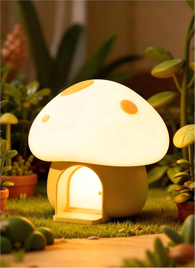 Kids Night Light, Mushroom Bunny Silicone Nursery Lamp, Tap Control 3-Level Dimmable, 30/60Min Timer, 1200mAh Rechargeable Cordless LED Bedside Sleep Light for Toddler Baby Bedroom