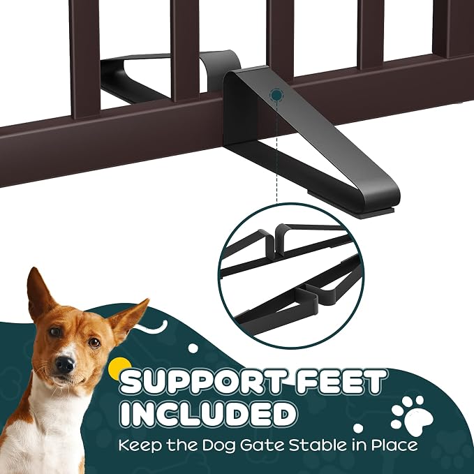 Semiocthome Bamboo Dog Gates Indoor 2-Panel Freestanding Puppy Gates for The House with 2 Metal Stands 24" H Folding Wood Pet Gate for Stairs Doorway, Fully Assembled Safety Fence Espresso