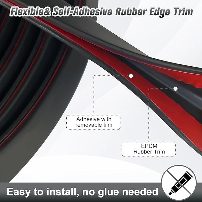 Rubber Edge Trim, Self Adhesive 1/16" U Channel Edge Trim, Fit from 0 to 5/64", Sharp Edge Protector for Sheet Metal Parts, Car Doors, Length 100Ft, Black Color