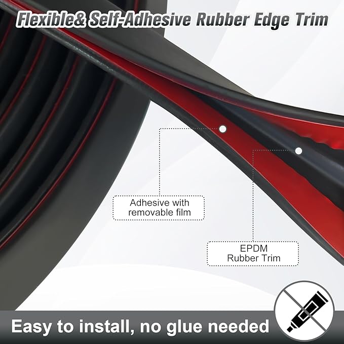 Rubber Edge Trim, Self Adhesive U Channel Edge Trim, U Shaped Trim for Plywood, Glasses, Mirror, Flexiglass, Sharp Edge Parts, Size 5/16" (8mm), Length 20Ft, Black Color, Peel and Stick Plastic Trims