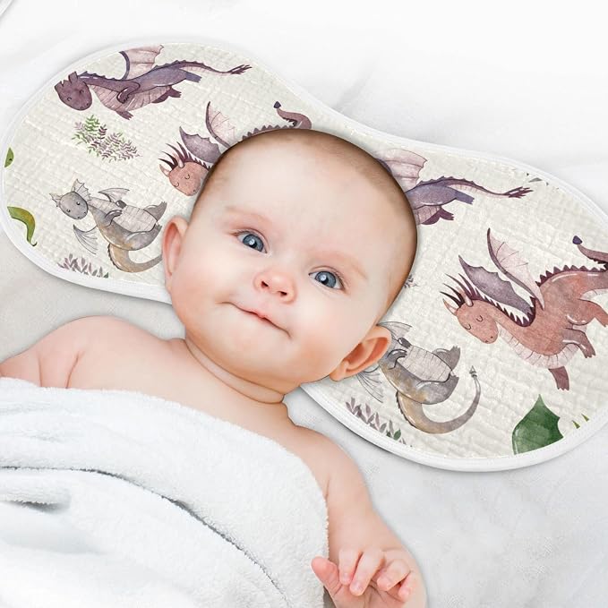 Cute Dragons Pattern Muslin Baby Burp Cloths - Super Absorbent and Soft Burping Rags - Cotton Burp Clothes Set for Boys and Girls, 4 Pack