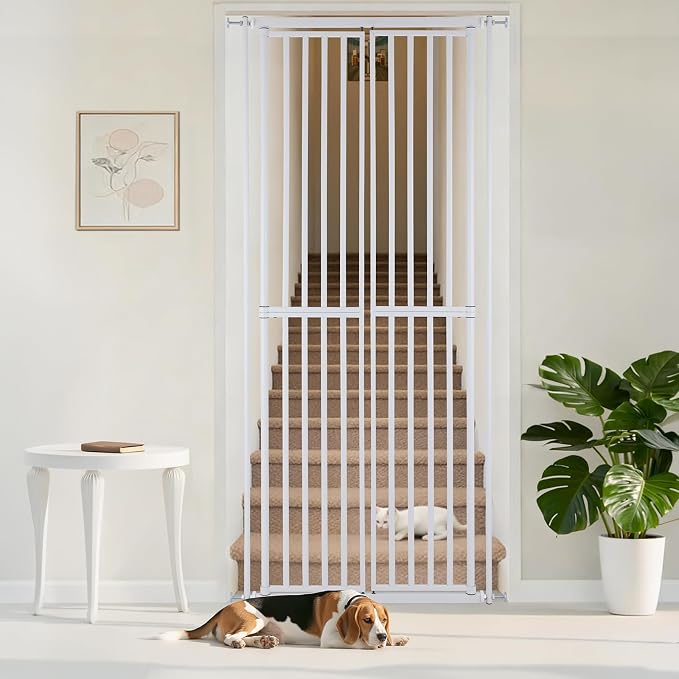 Extra Tall Cat Gate for Doorway – 75.2“ Pressure-Mounted Transparent Cat Gate for Pets, Fits 30”-36" Width, No Wall Drilling, Ideal for Stairs, Hallway, Indoor Safety Barrier