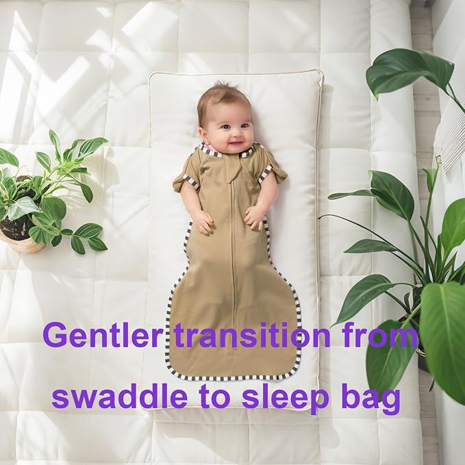 Swaddle Blanket Sack 2-Pack, 100% Cotton Baby Sleep Sack, Arms Up Design with 2-Way Zipper, Breathable Newborn Swaddle for Boys Girls (Light Green + Tan, Medium 3-6 Months)