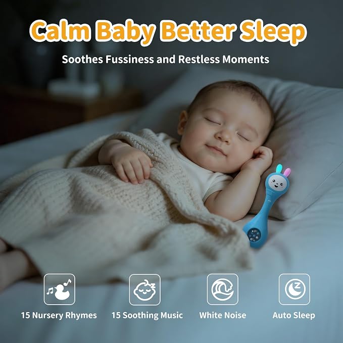 alilo Baby Musical Rattle 0-6-12 Months, Interactive Baby Toys with 7 Music Modes, 15 Nursery Rhymes, 15 Soothing Melodies & White Noise, Sensory Development Toy, Baby Gifts for Boys & Girls