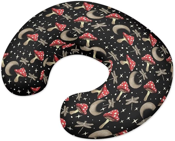 Mushroom Dragonfly Bottlefeeding Pillow Detachable Newborn Original Breastfeeding Slipcover Case and Positioner U-Shaped Head Support Protector Cushion Essential with Hidden Zipper