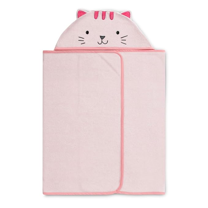 Delta Children Personalized Kids Hooded Bath Towel with Pockets - Super Soft and Absorbent- Great Gift for Boys and Girls, Pink Cat