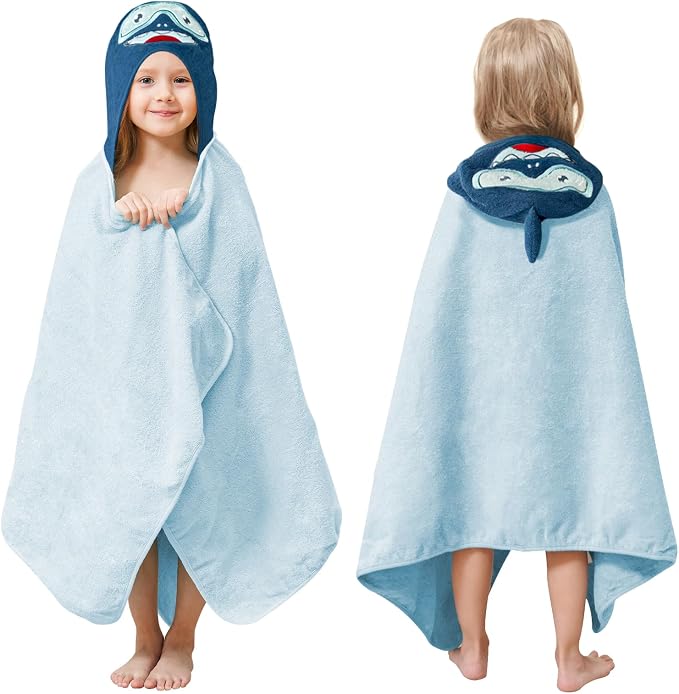 Style Quarters Bath Towel,Kids Hooded Bath Towel Blue Cotton 50x24 Inch - Baby Beach Pool Swim Towel with Hood for Boys and Girls, Absorbent Bath Wrap for Toddler