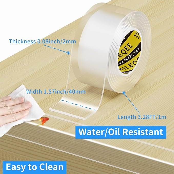 2Pack Clear Edge Protector Strip, 1.57in x 3.28FT(6.56FT Total), Sharp Edge Wrap Cover Tape, Self Adhesive Protective Corner Bumper Guards for Cabinet Door Desk Glass Table Bed Furniture, Kitchen