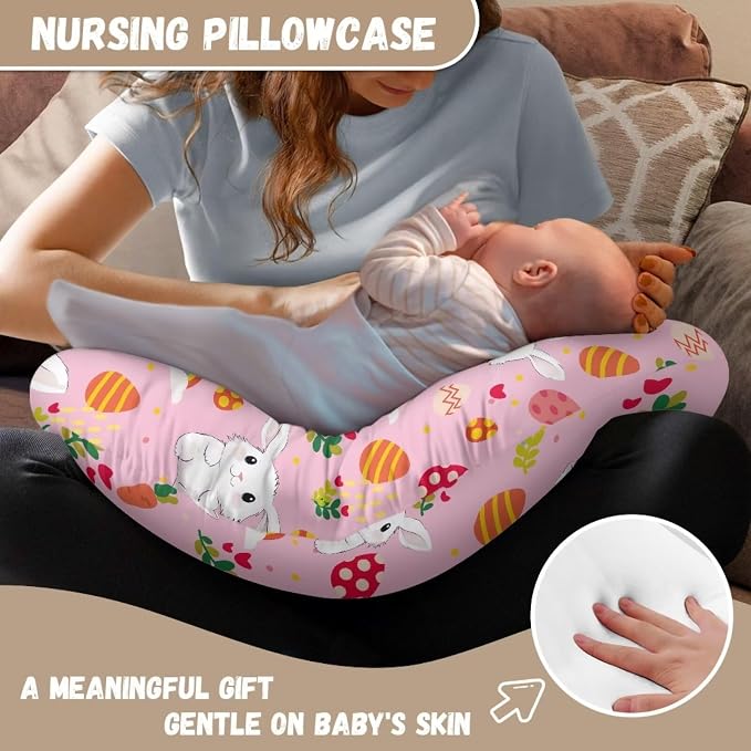 Rabbit Carrot Nursing Pillow Cover Fits Snug on Baby Girls Boys, Ultra Soft and Comfortable Breastfeeding Bottle Feeding Pillows Replacement Pillow Cover